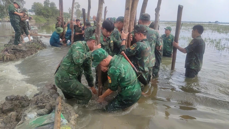 LLVT Tây Ninh giúp dân khắc phục sự cố vỡ đê